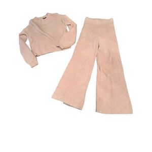 Nasty Gal sweater wide leg lounge pants set - pink- medium - high waisted NEW
